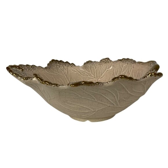 Vintage California Pottery Leaf-Shaped Bowl Pink Gold Trim 105 Mid Century USA - Picture 2 of 7